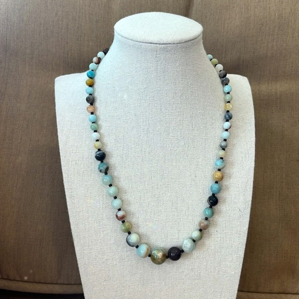 Natural Stones Multi-Color Earth Tones Graduated Round Beaded Boho Necklace